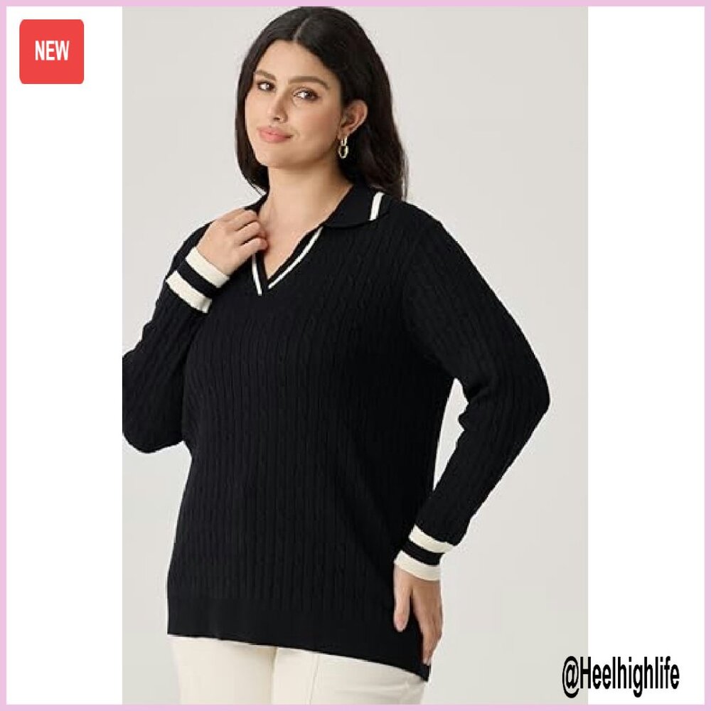Plus Size Long Sleeve Pullover V-Neck Sweater Sof… - image 6